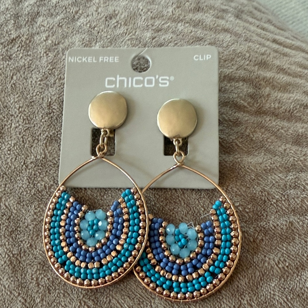 Chico's Gold and Turquoise Beaded Earrings - Picture 1 of 2